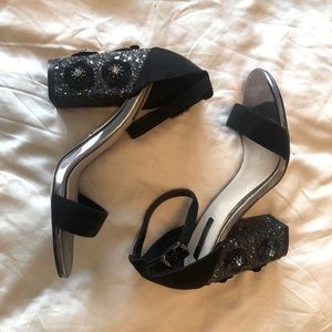 Glitter block heeled sandals